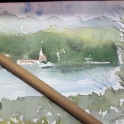 Chinese Brush. I love using this brush for natural looking foliage and skies
