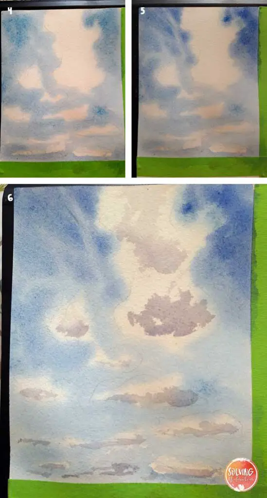 Watercolor clouds painted with perspective 1