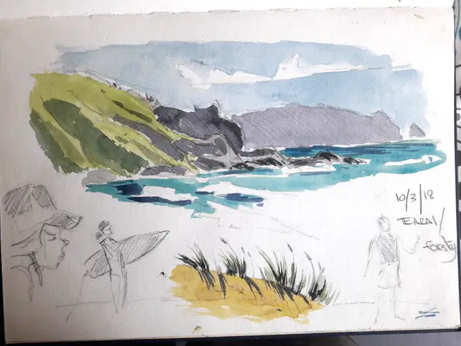 Watercolour Plein Air sketch seascape 