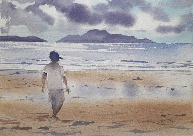 Boy on the beach watercolour painting #watercolor #paintingtutorial #watercolorarts #acuarelas #watercoloring #howtopaint