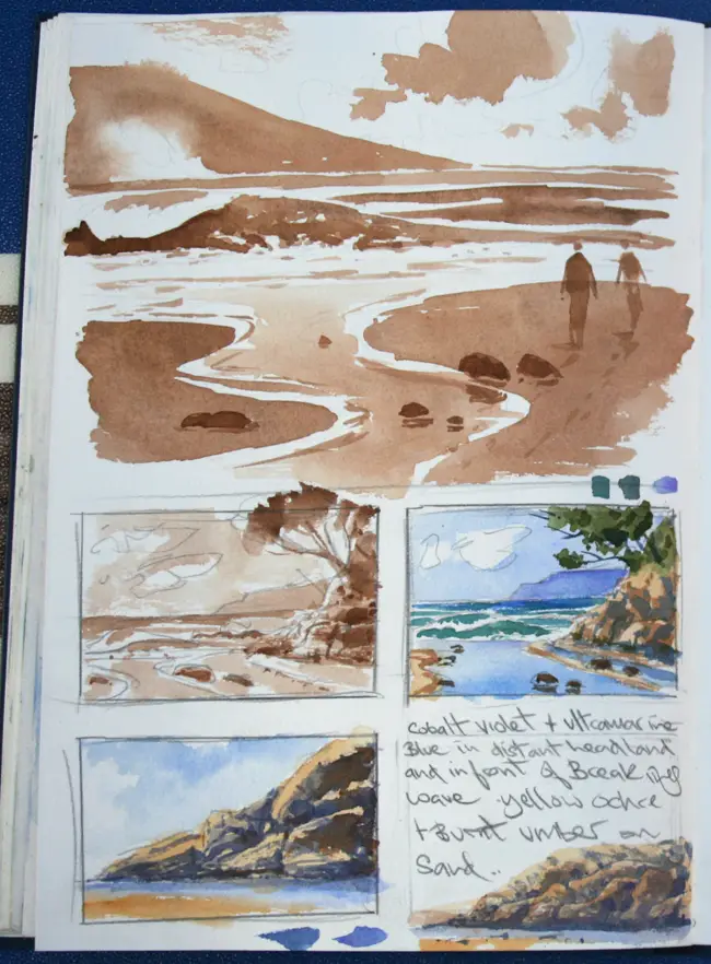 tonal, composition and colour watercolour sketch studies