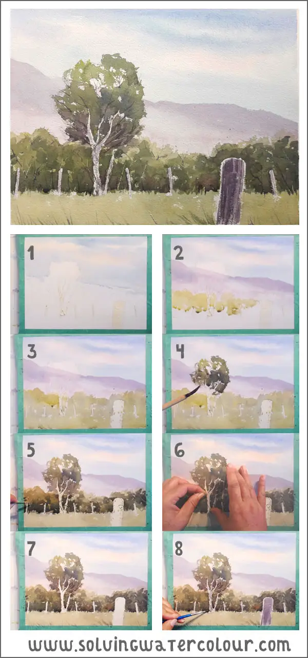 Painting a simple landscape in watercolor step by step