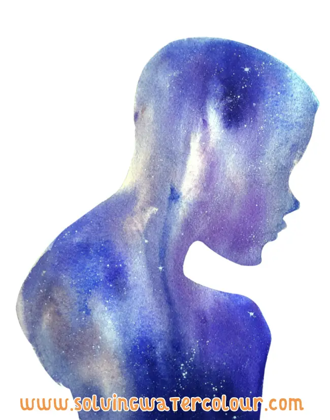 Watercolour Galaxy Girl silhouette painting