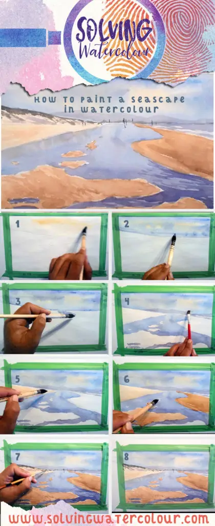 How to paint seascapes and beaches in watercolor step by step