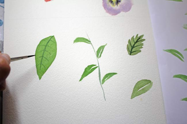 Painting simple leaf forms in watercolour 