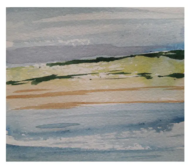How to paint abstract watercolours. Abstract watercolour seascape made with fast broad strokes from 1/4" flat brush