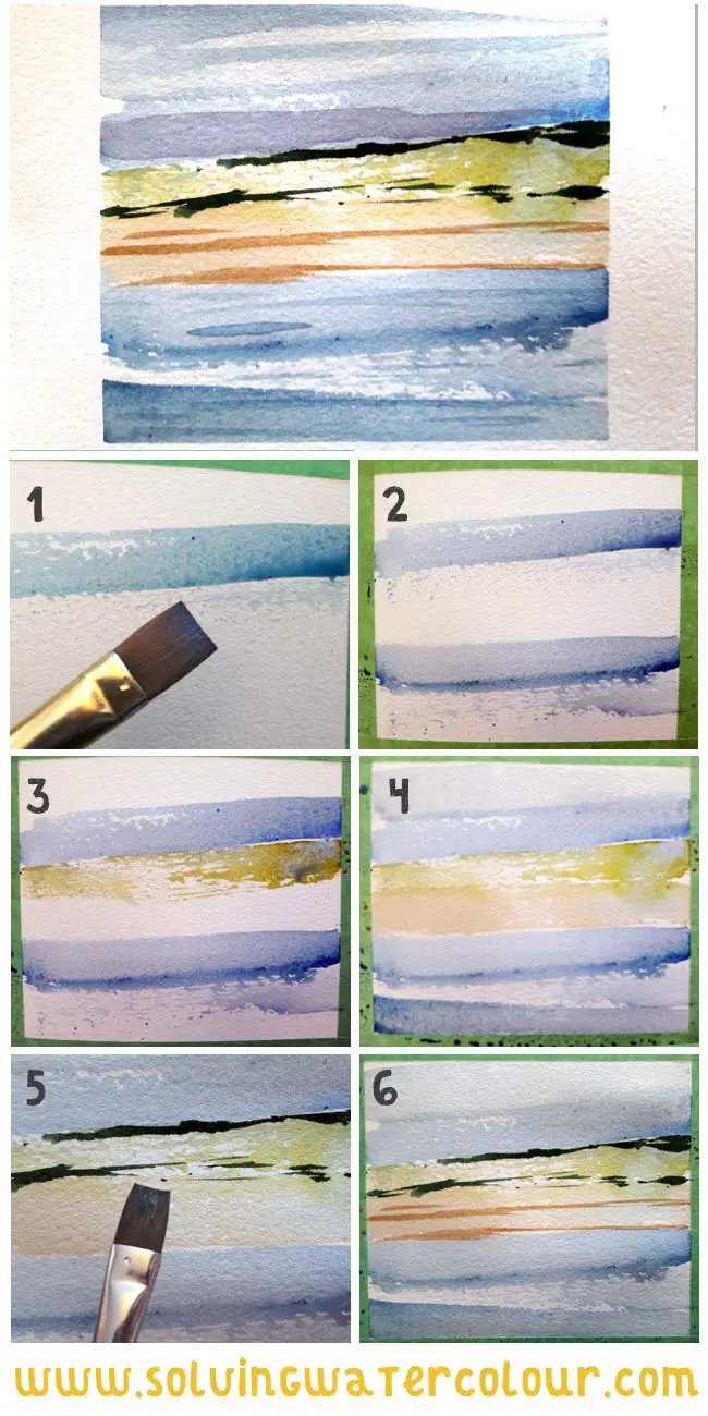 How to paint abstract watercolours . step by step abstract painting of seascape in watercolor