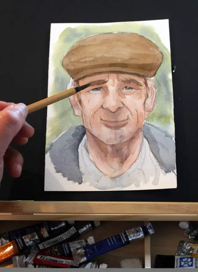 Finished watercolour portrait of an old man