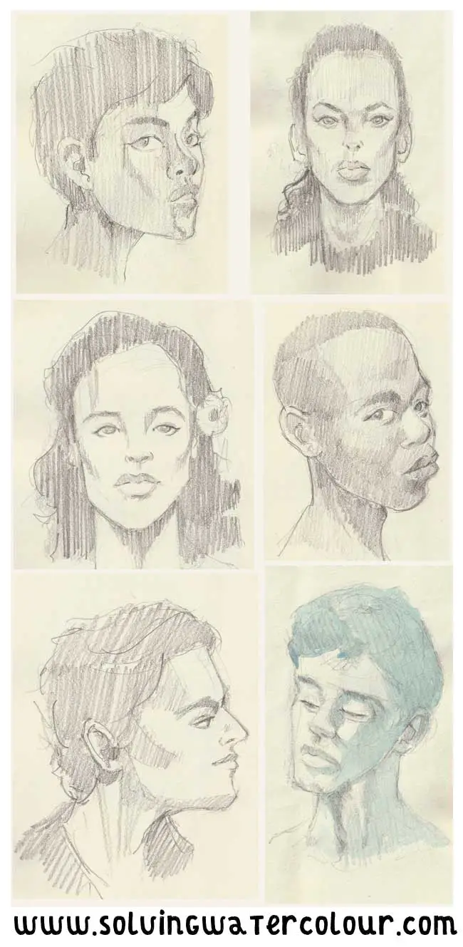 Examples of practise portrait sketches from my sketchbook