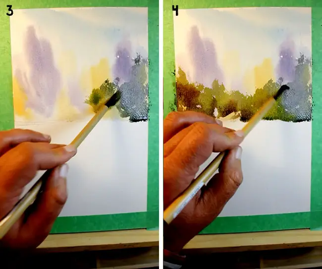 step 3 & 4 painting foliage with a bamboo brush
