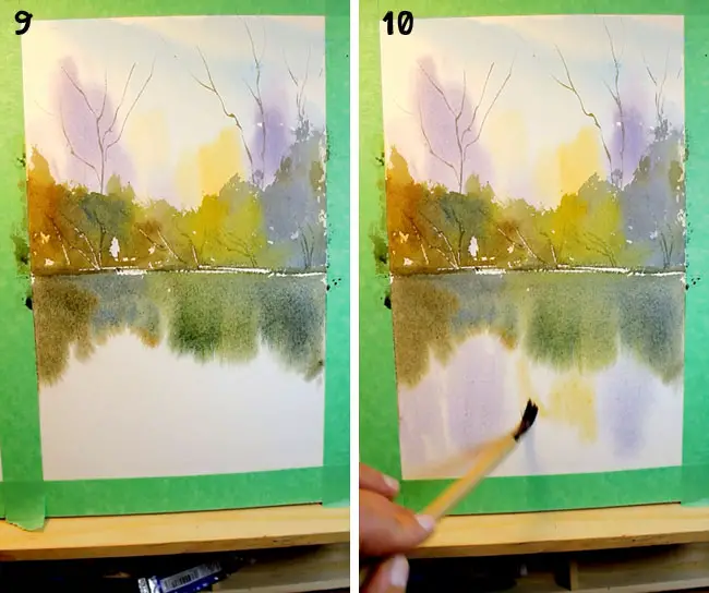 step 9 & 10 paining the background tree reflections