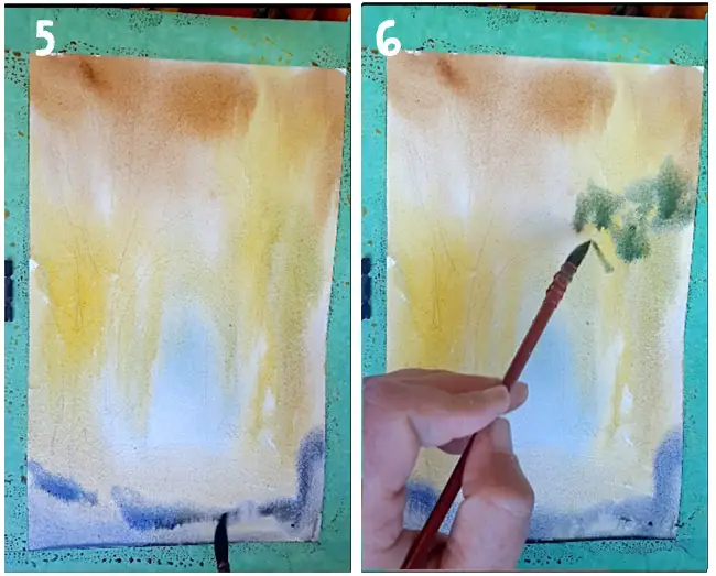 autumn watercolour landscape tutorial Steps 5 & 6  adding washes