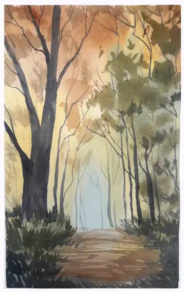 Enchanting Watercolor Painting of a Glowing Forest
