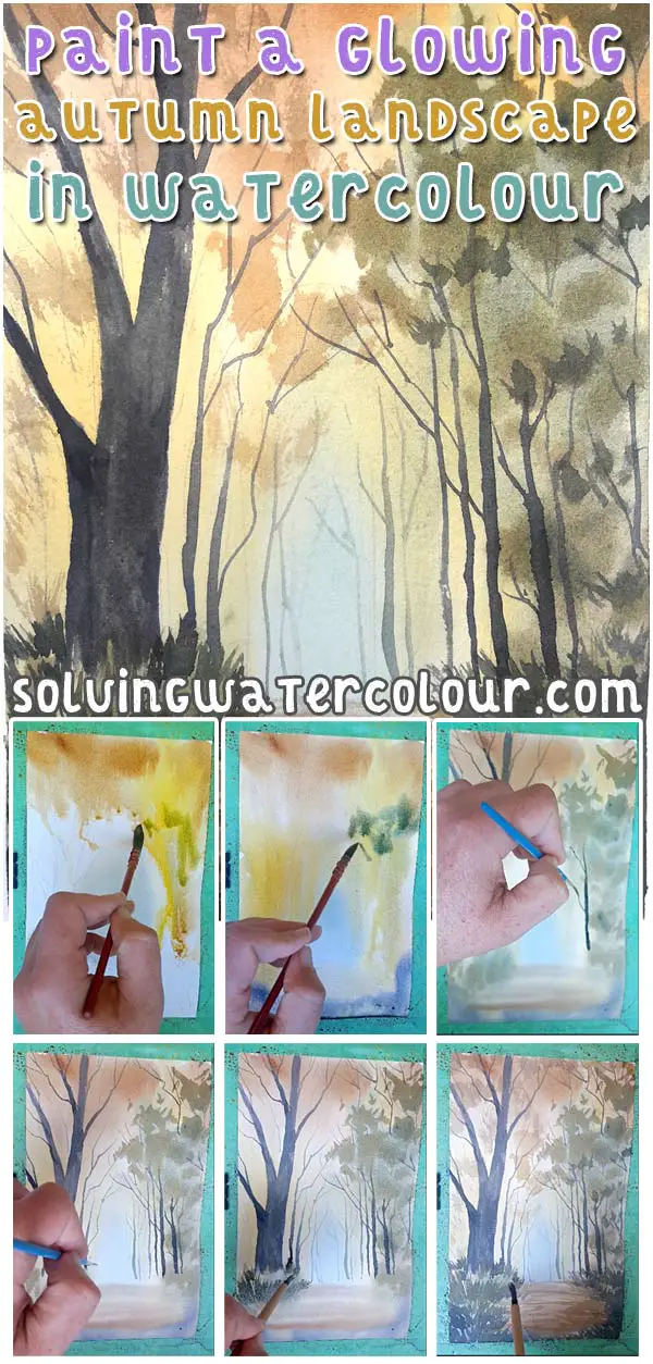 step by step autumn watercolor landscape painting tutorial