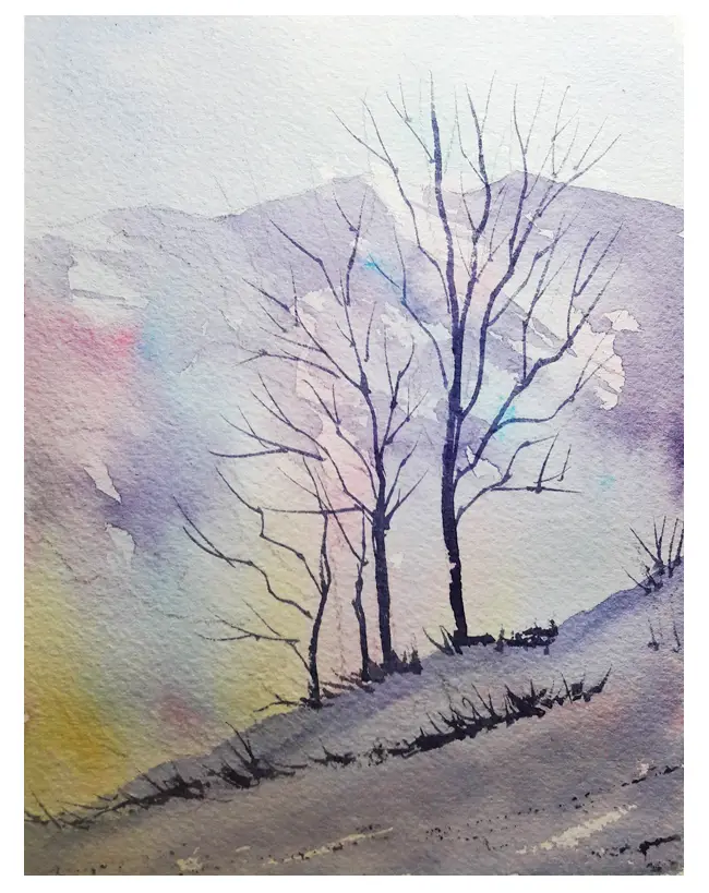 winter landscape watercolor painting 
