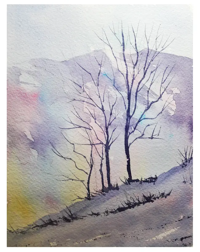 winter landscape watercolor painting