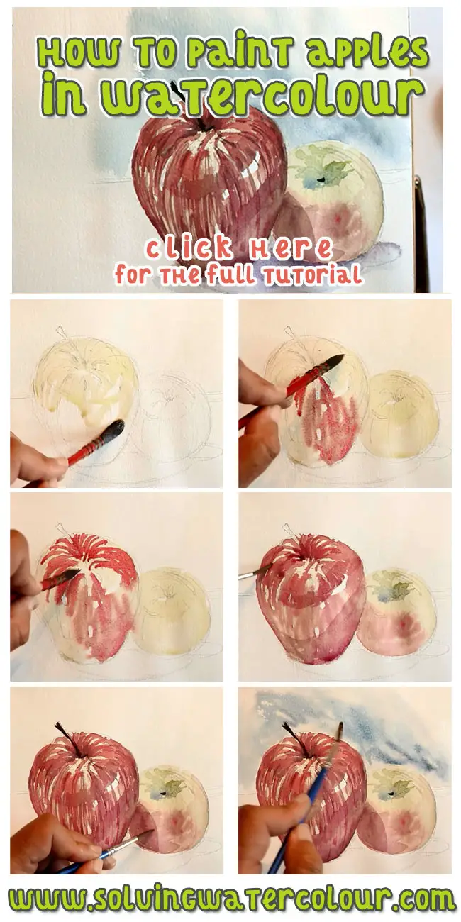 Tutorial on how to paint apples and apply colour theory using watercolour painting techniques such as wet into wet and glazing.