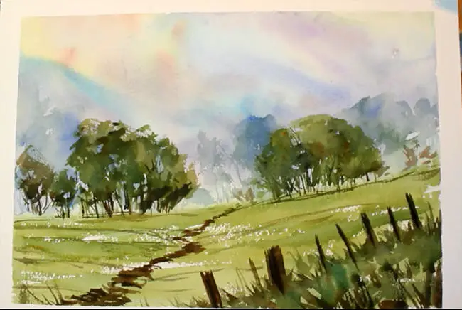 How to paint a misty watercolour landscape: final painting