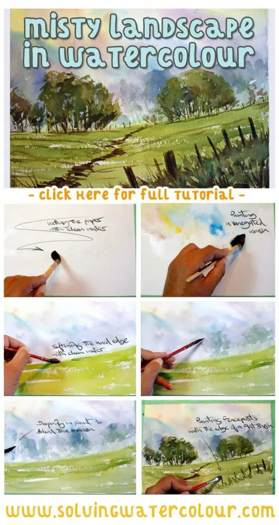 How to paint a Misty landscape in watercolor: step by step watercolor painting tutorial
