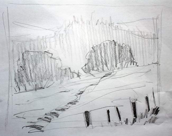 Misty Landscape- Rough thumbnail sketch