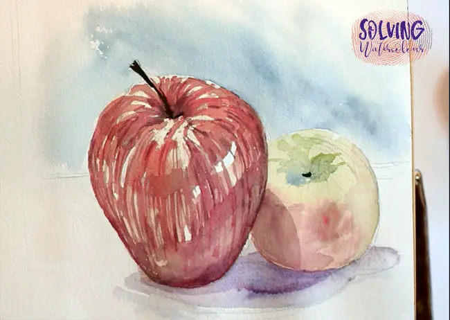 Red & green watercolor apples painting final version