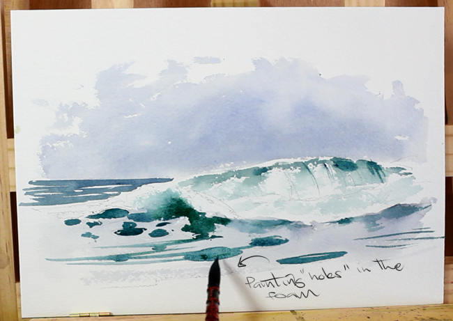 Painting a breaking wave in watercolor 3