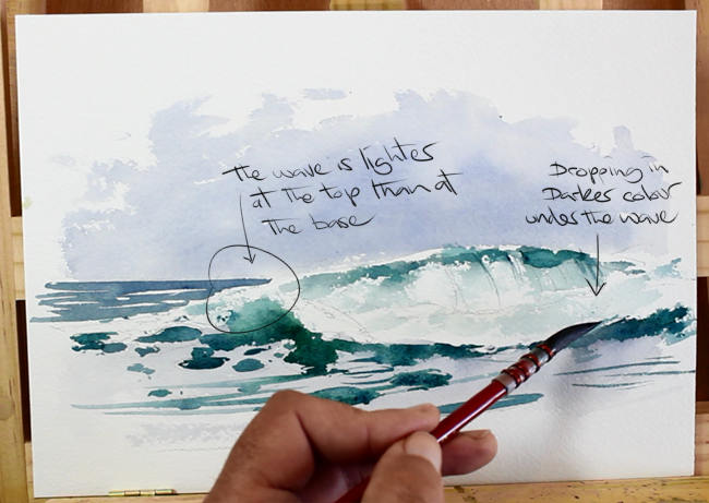 Painting a breaking wave in watercolor 4