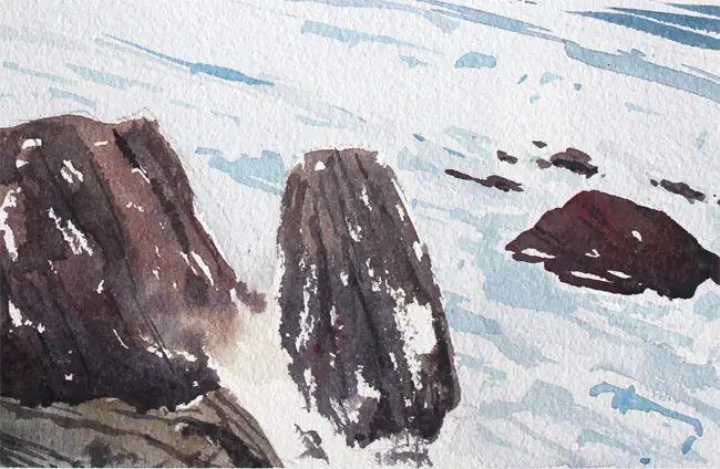 Painting rough sea water in watercolor 2