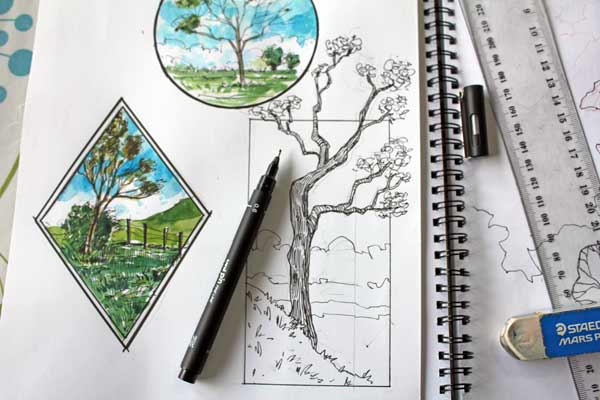 Watercolour and fineliner landscape Sketch 2