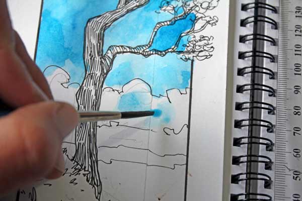 Watercolour and fine liner landscape Sketch 3
