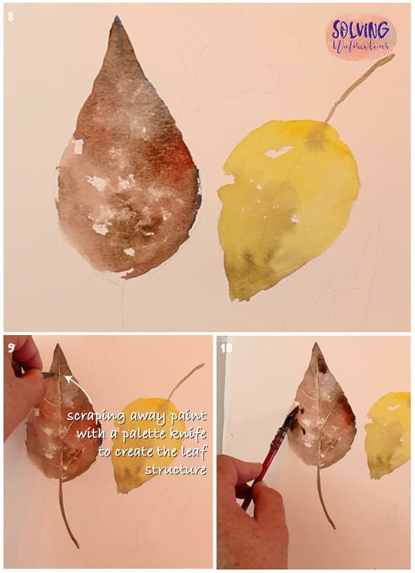 How to paint fall leaves in watercolor steps 8 - 10