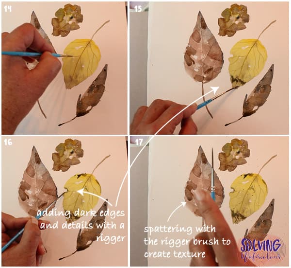 How to paint fall leaves in watercolor steps 14-17