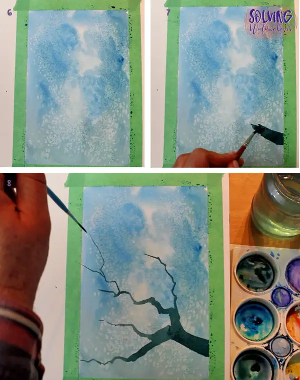 Watercolor Tree Branches Reflected In Water step 3
