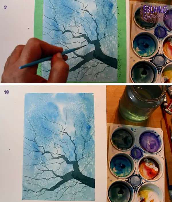 Watercolor Tree Branches Reflected In Water step 4