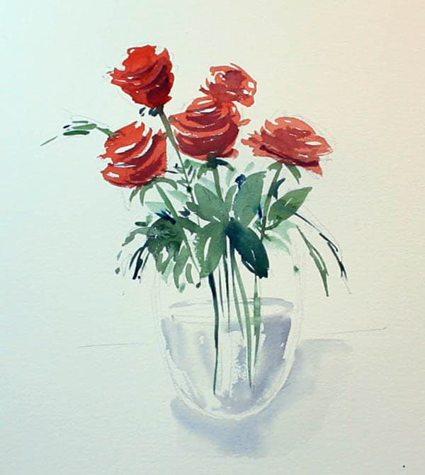How to paint loose Watercolor roses steps finished painting.