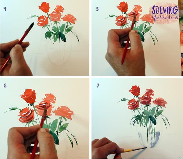 How to paint loose Watercolor roses steps 4-7