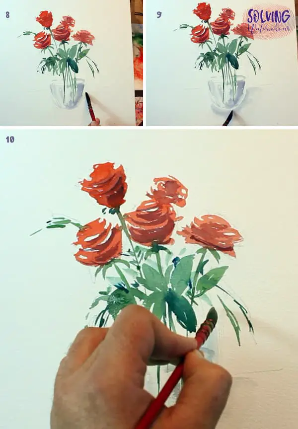 How to paint loose Watercolor roses steps 8-10