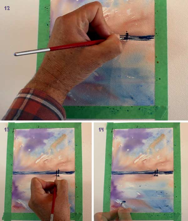 easy watercolour sunset beach step 5