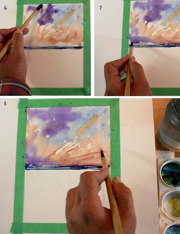 easy watercolour sunset beach step 3