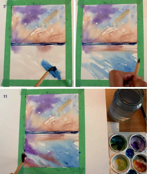 easy watercolour sunset beach step 4