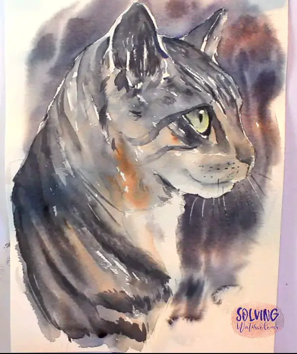 How To Paint A Cat In Watercolor: Reference photo: Final Painting