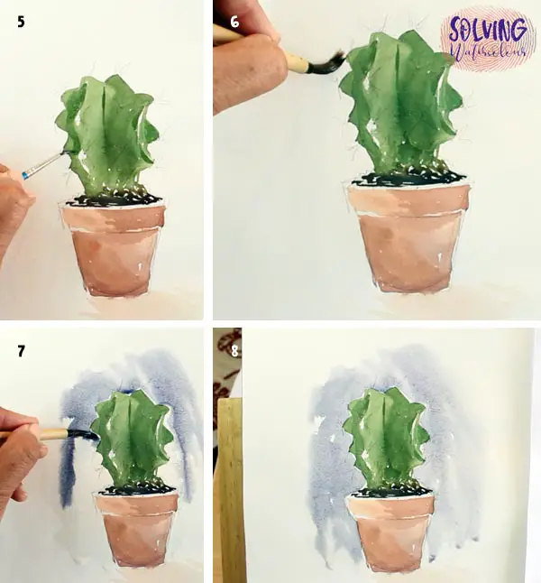 watercolor cactus tutorial steps 5-8