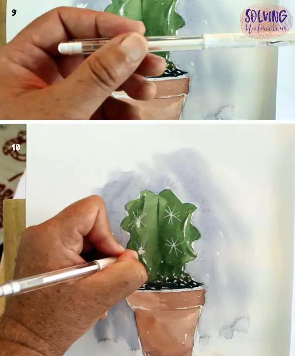 watercolor cactus tutorial steps 9 -10