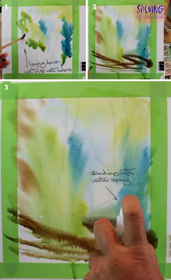 Vivid Forest Watercolor Scene Step 1-3