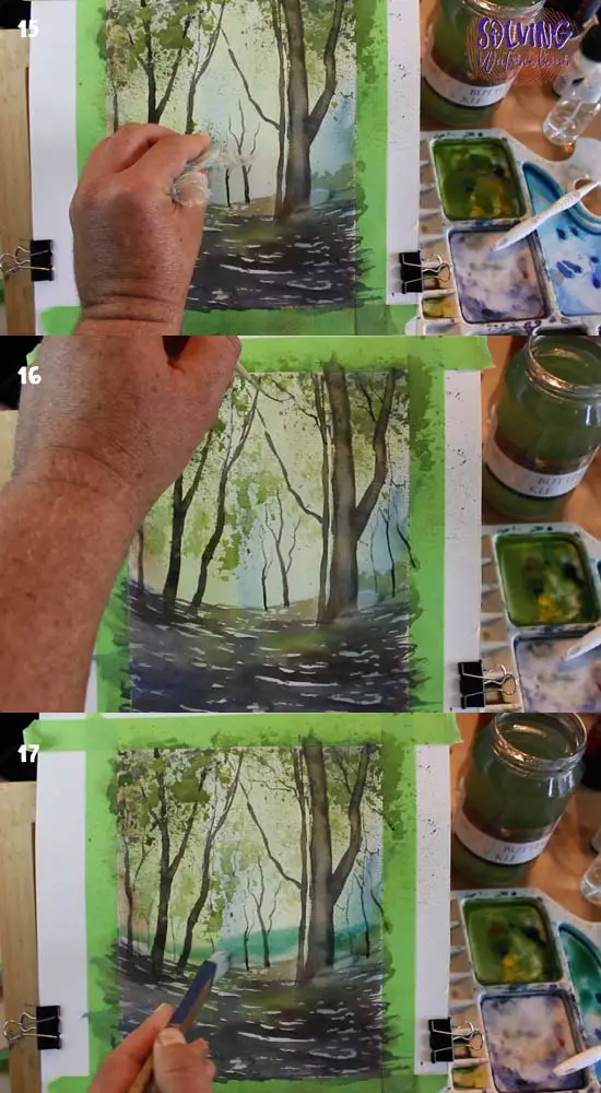 Vivid Forest Watercolor Scene Step 15 -16