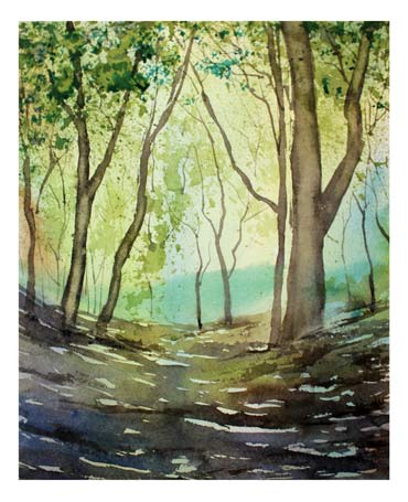 Vivid Forest Watercolor Scene - Finished Painting