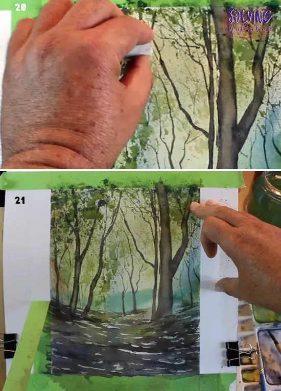 Vivid Forest Watercolor Scene Step 20 -21
