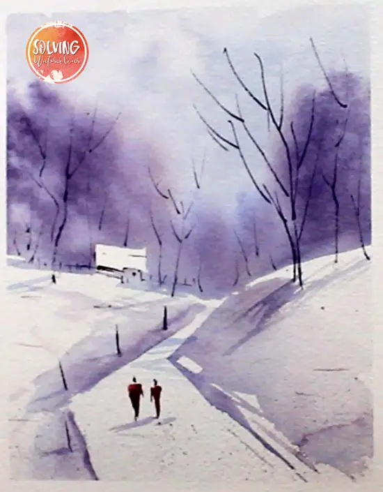 watercolor winter landscape tutorial final