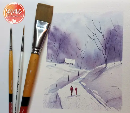 Easy Watercolor Winter Landscape finished painting